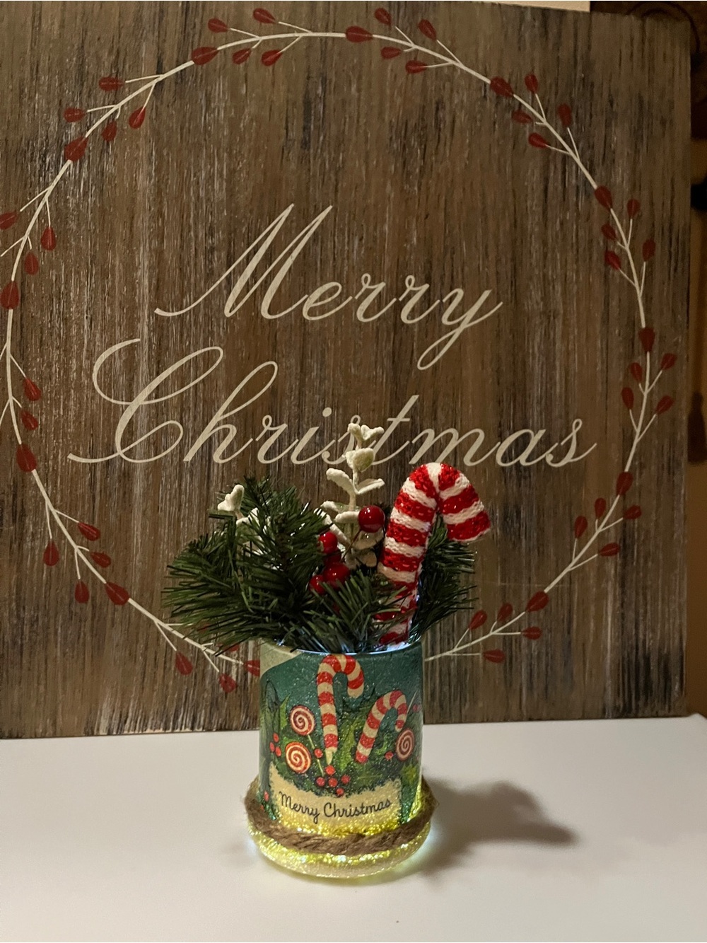 Merry Christmas LED Candy Cane Holiday Centerpiece - Green & Red